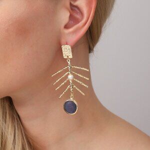 18k Gold Plated Hand Crafted Earrings with Naturel Stone